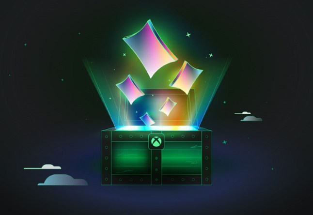 Xbox Game Pass glowing shapes emerge from an opened green treasure chest