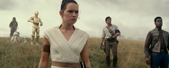Editorial use only. No book cover usage. Mandatory Credit: Photo by Lucasfilm/Disney/Kobal/Shutterstock (10509669j) Joonas Suotamo as Chewbacca, BB-8 (Brian Herring/Dave Chapman) and D-O (Robin Guiver/Lynn Robertson Bruce/J.J. Abrams), Daisy Ridley as Rey, Oscar Isaac as Poe Dameron and John Boyega as Finn 'Star Wars: The Rise of Skywalker' Film - 2019 The surviving Resistance faces the First Order once more in the final chapter of the Skywalker saga.