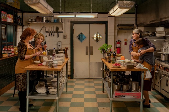 Nonnas. (L-R) Susan Sarandon as Gia, Brenda Vaccaro as Antonella, Lorraine Bracco as Roberta and Talia Shire as Teresa in Nonnas. Cr. Jeong Park/Netflix ?? 2025.